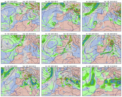 Panel de previsión de lluvias a 9 días vista por el modelo GFS.