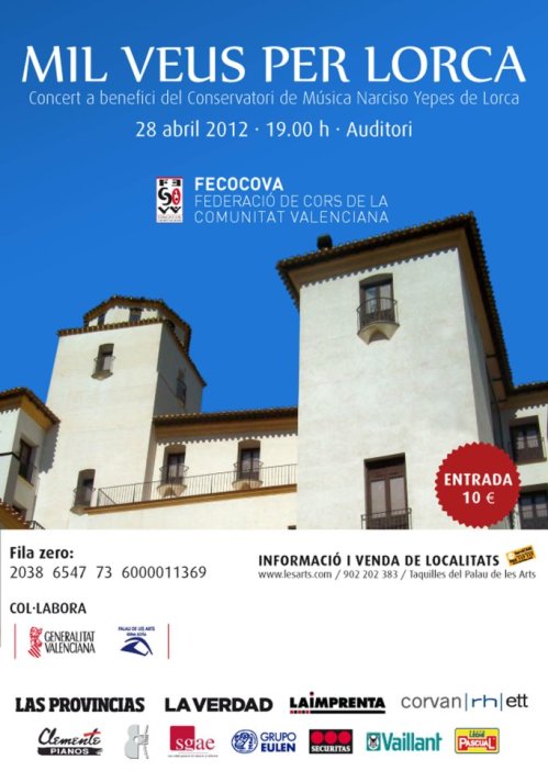 Concierto benéfico el día 28 "Mil veus per Lorca" presentado por Rafa Vives