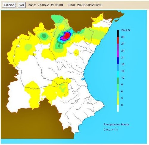 Distribución de las lluvias la tarde-noche del miércoles - SAIH-CHJ